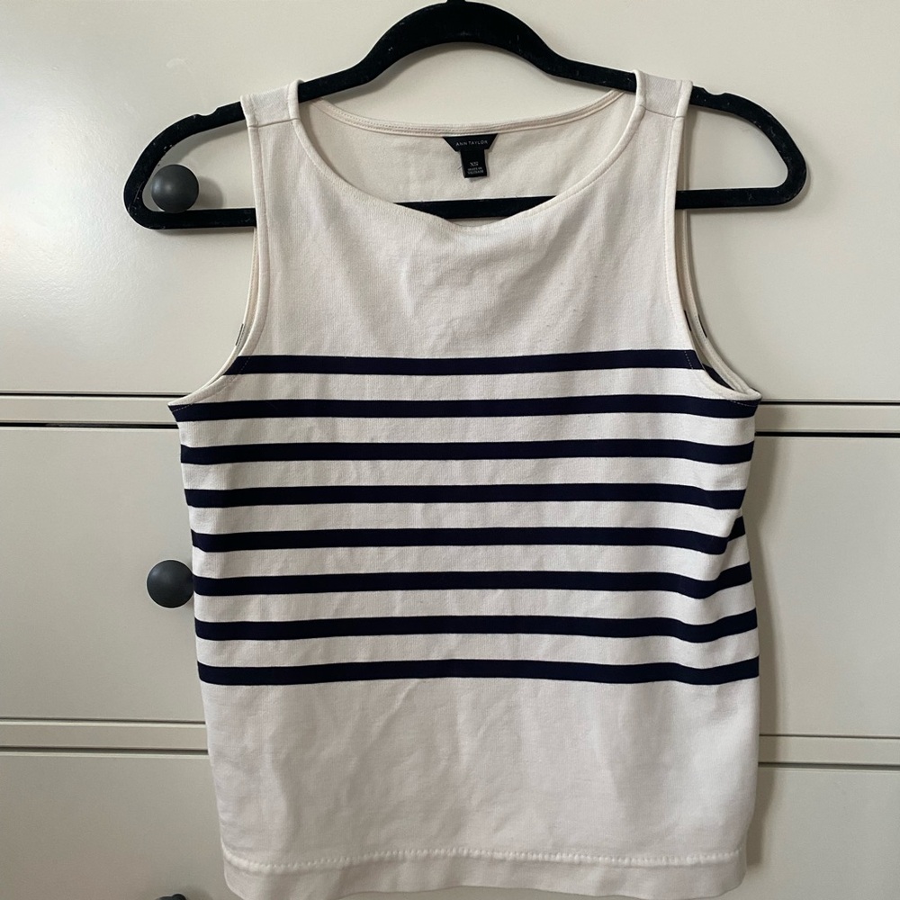 ANN TAYLOR White and Black Striped Extra Small Tank Top